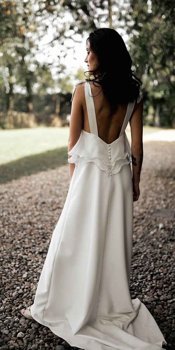 Robe de mariée d'occasion à bretelles et dos nu
