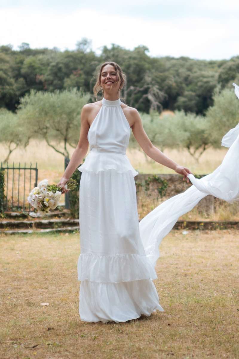 Robe de mariée col américain moderne d'occasion Donatelle Godart