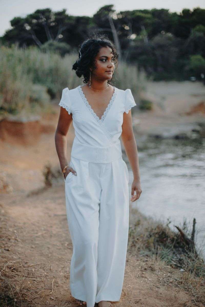Erika-AureliaPrado-combi-mariage-civil.jpg Combipantalon large de mariage civil avec petites manches Aurélia Prado