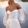 Federica-MillaNova-robe-bustier-drape-satin.jpg Robe de mariée fendue glamour sans dentelle Milla Nova