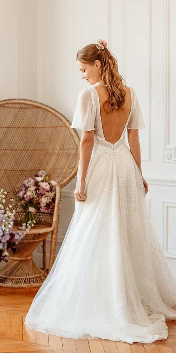 Robe de mariée bohème en dentelle et sequins fluide Elsa Gary