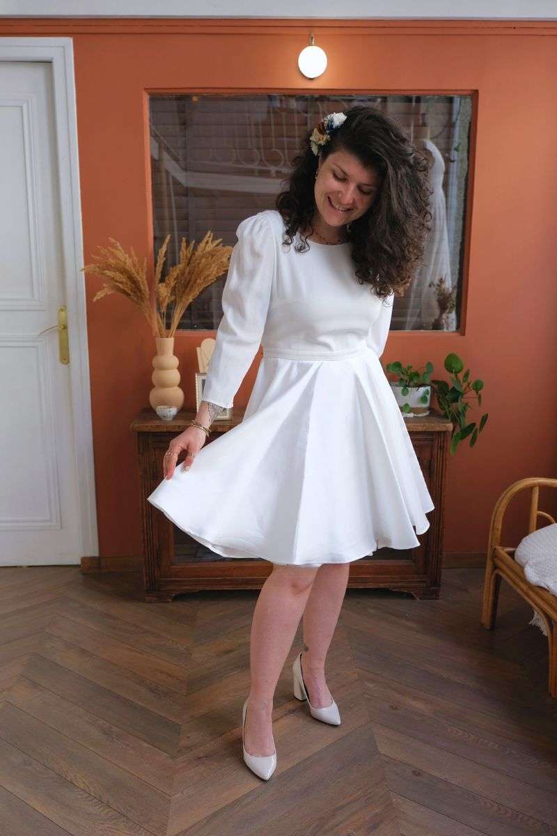 Robe de mariée courte patineuse de seconde main Atelier Gasparine