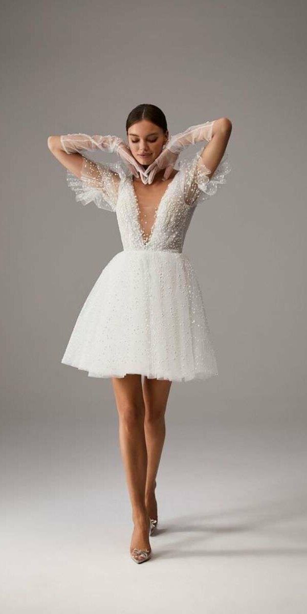 Robe de mariée courte avec jupe tutu en tulle manches bouffantes Milla Nova