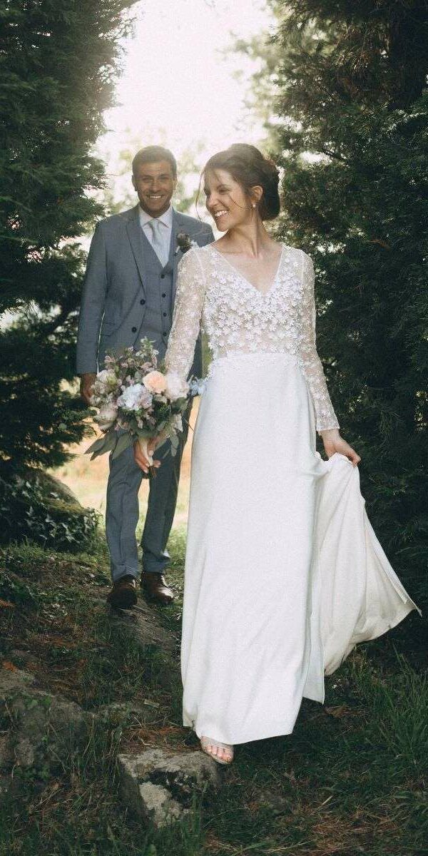Robe de mariée bohème en dentelle fleurs 3D fendue Marylise