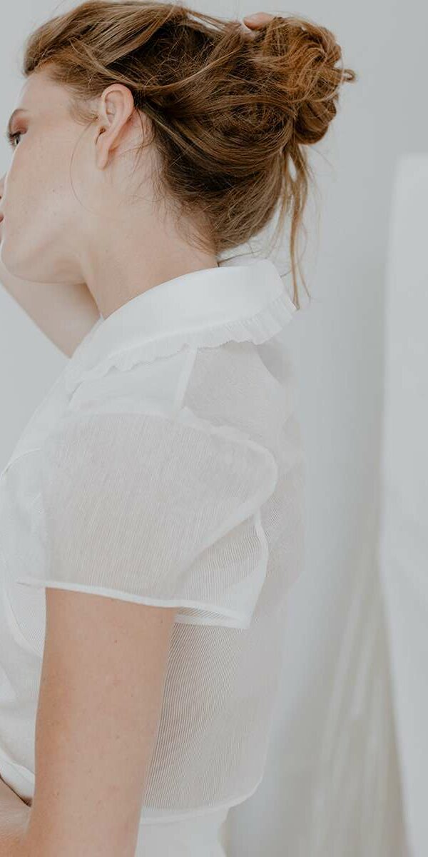 Crop top pour ensemble de mariée en organza plissé Salomé Gautard