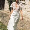 Robe de mariée retro fluide col cache-coeur Donatelle Godart
