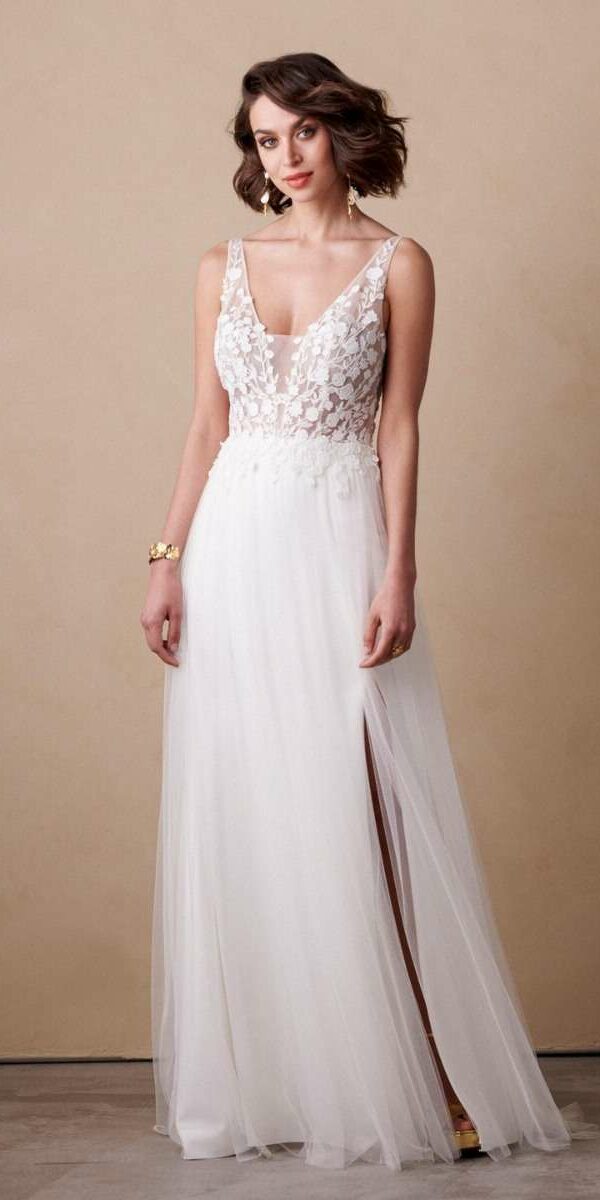 Robe de mariée d'occasion avec fente et dos nu Marylise