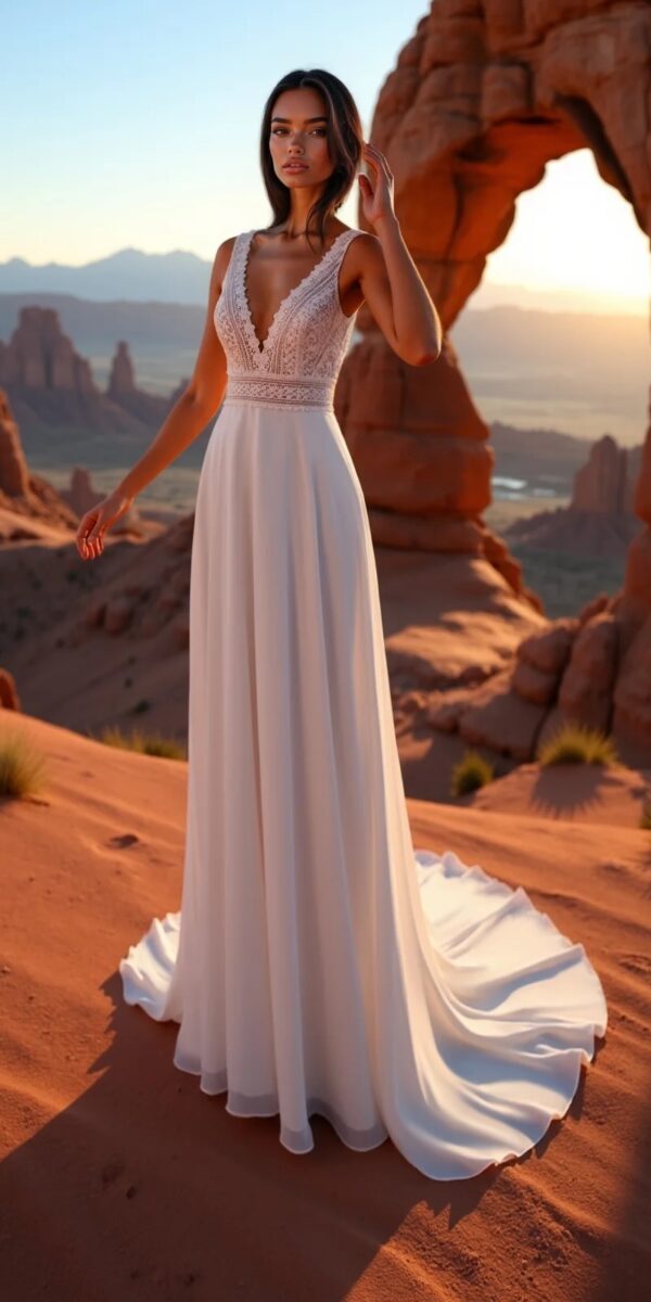 Robe de mariée bohème fluide sans manche Just For You chez La Sève à Lyon