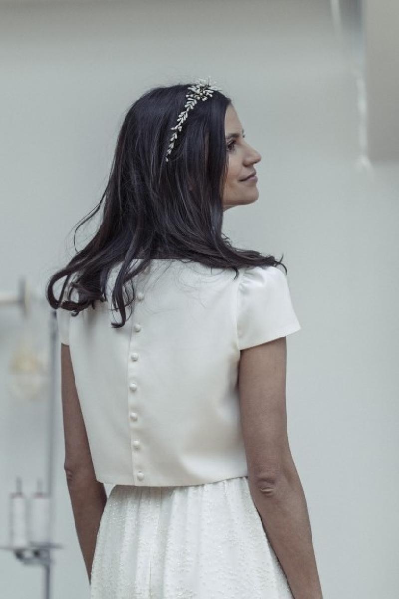 Robe pour mariage civil en tulle brillant et crêpe de soie - Laure de Sagazan