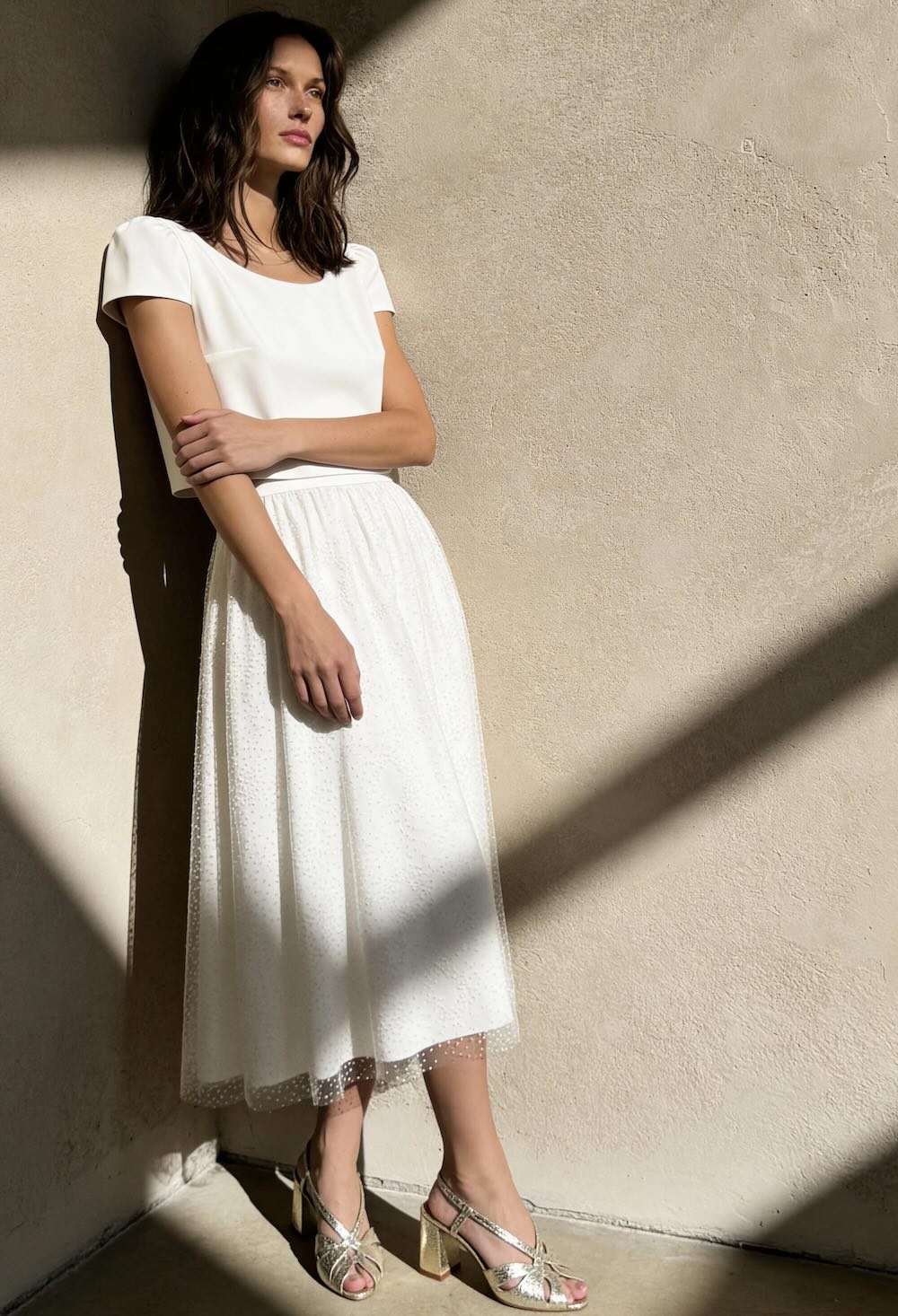 Robe de mariée longueur midi de seconde main Laure de Sagazan chez La Sève Lyon