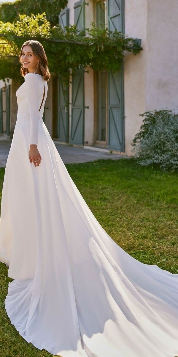Robe de mariée à manches longues d'occasion