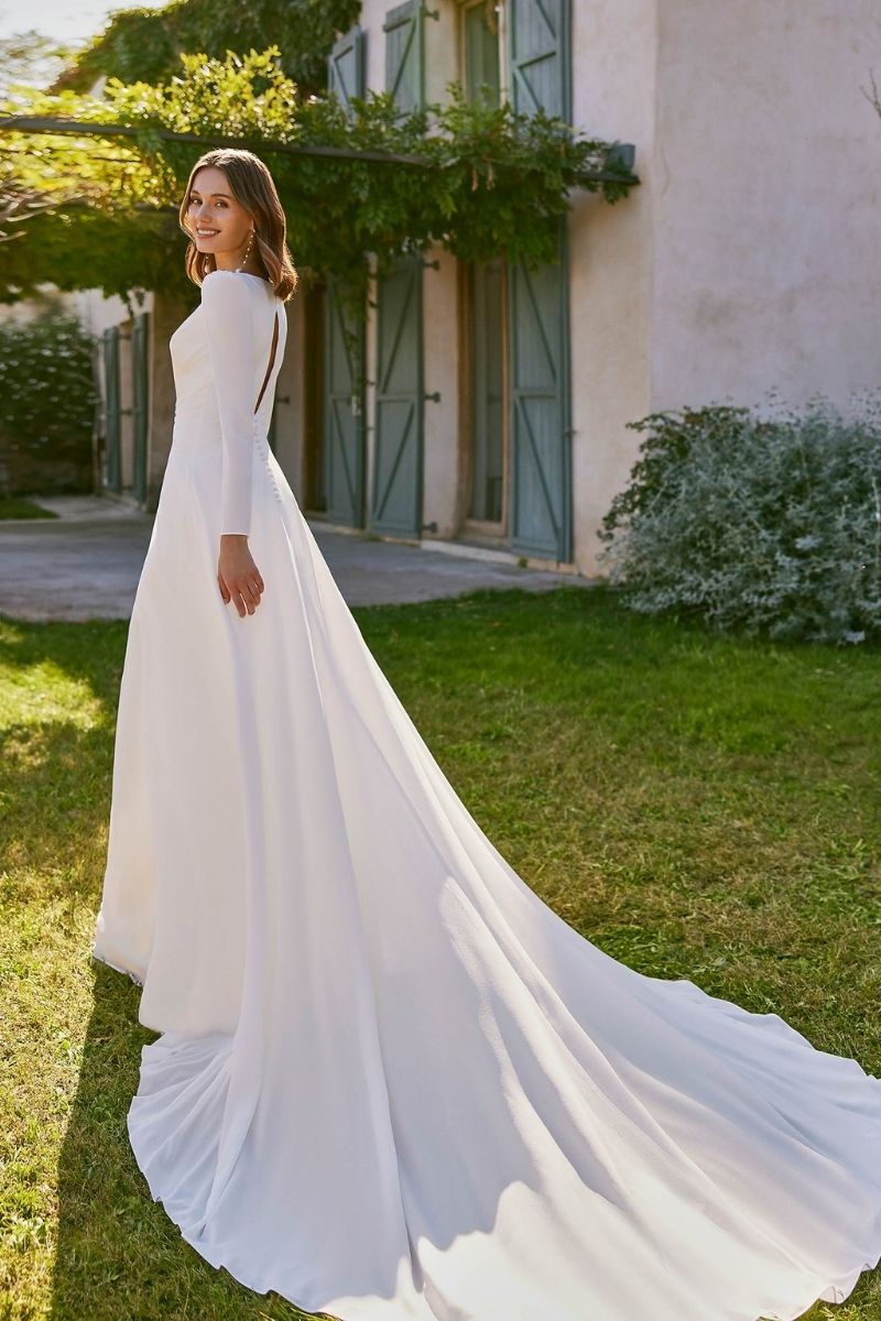 Robe de mariée à manches longues d'occasion