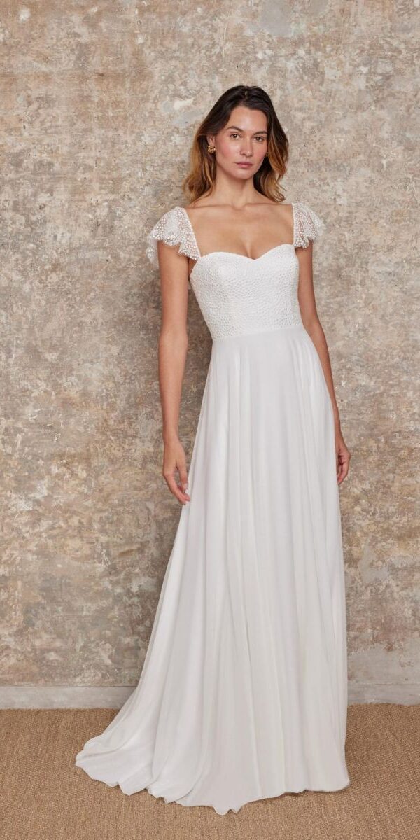 Robe de mariée avec bretelles à volants tombantes