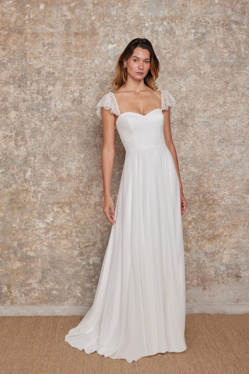 Robe de mariée avec bretelles à volants tombantes