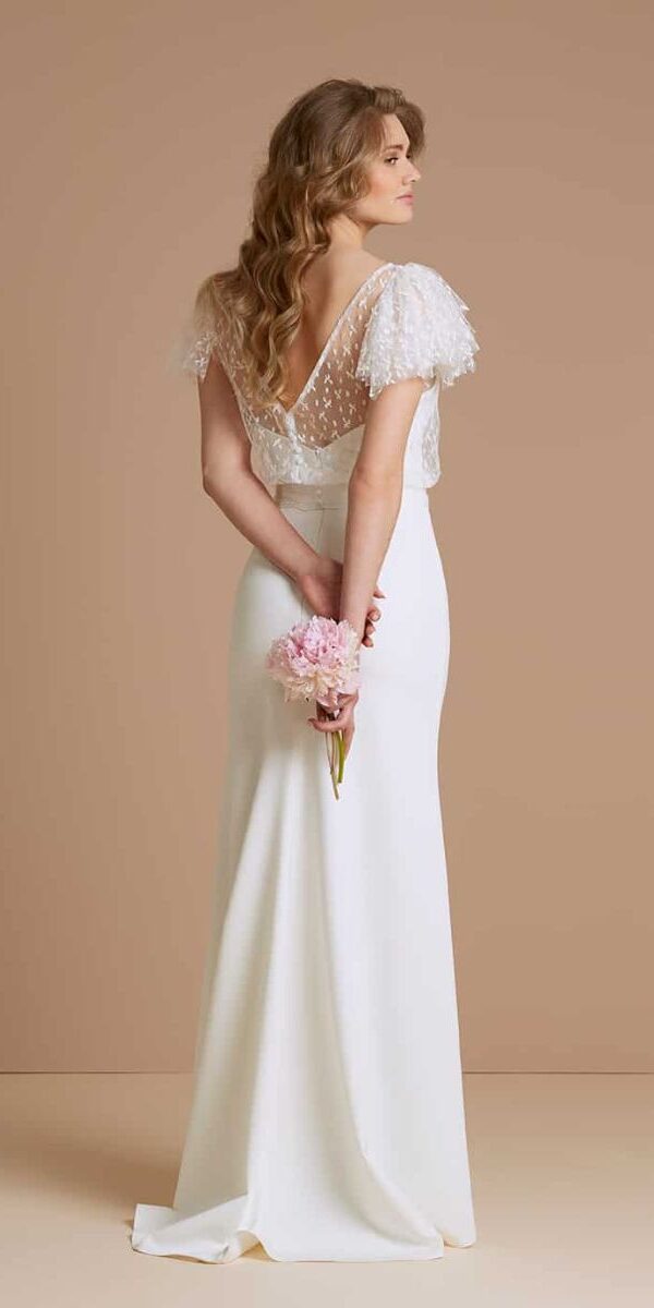 Robe de mariée bretelle fine et top dentelle - Showroom seconde main Lyon