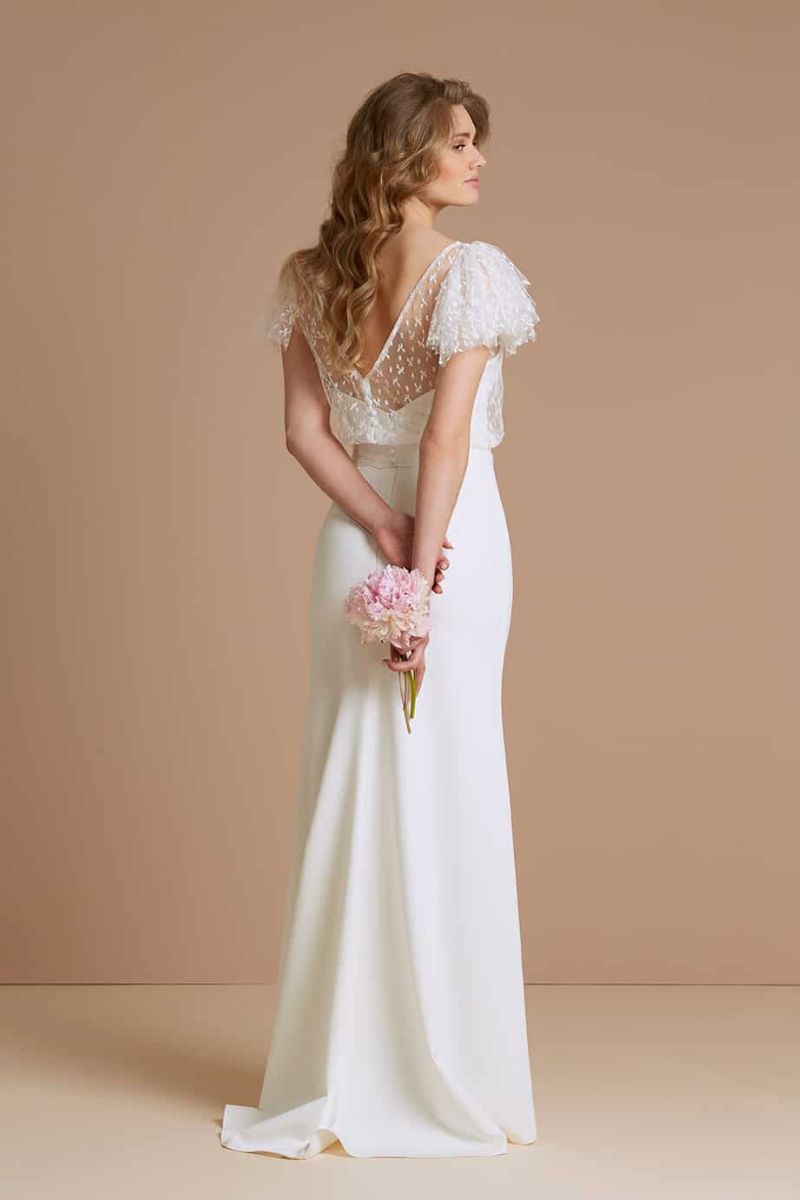 Robe de mariée bretelle fine et top dentelle - Showroom seconde main Lyon