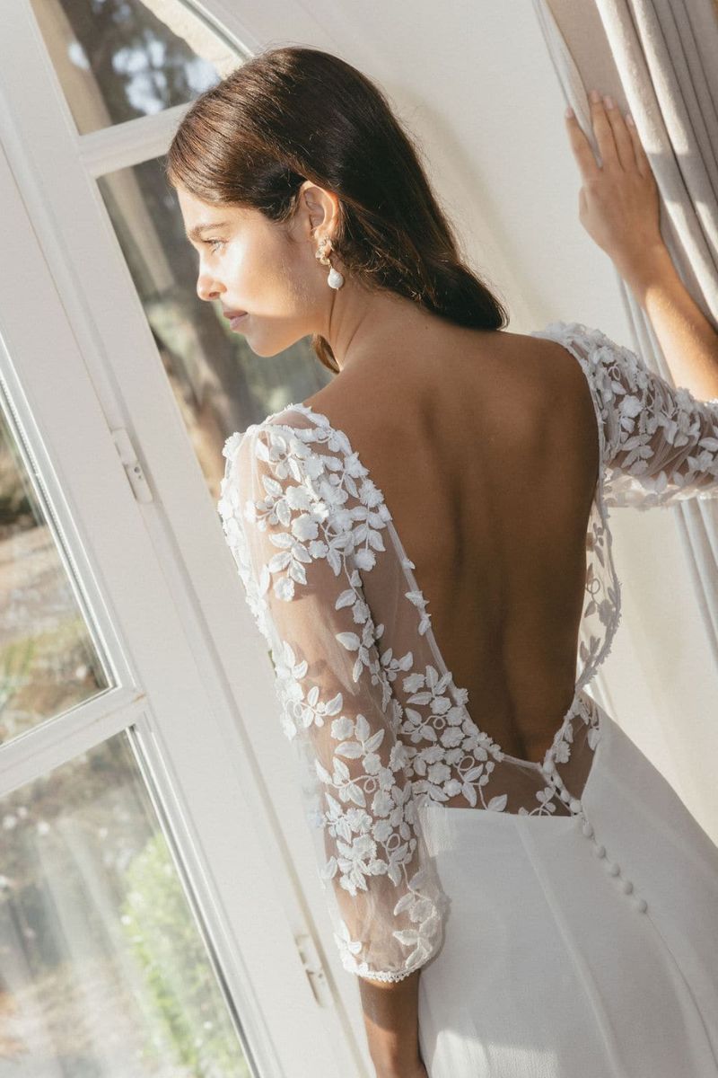 Robe de mariée manches longues en dentelle - Dépôt-Vente La Sève Lyon